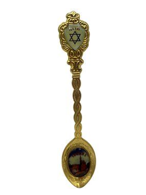 Vintage Gold Souvenir Spoon With Jerusalem Star Of David Design B12